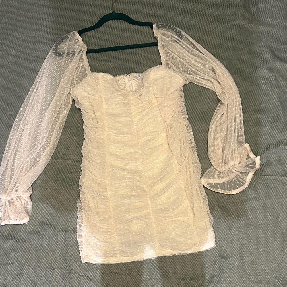 Fashion Nova Elegant Cream Long Sleeve Dress